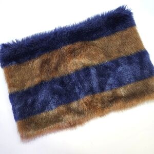 NEW Loft Faux Fur Navy & Brown Wide Stripe Infinity Scarf Neck Warmer